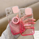 Slide Camera Protection Gradient Clear Case For iPhone - Pink